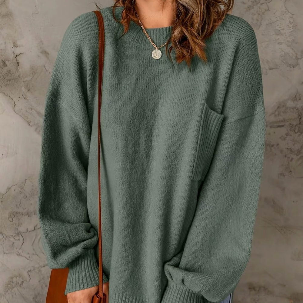 Sage Green Pocket Drop Shoulder Sweater